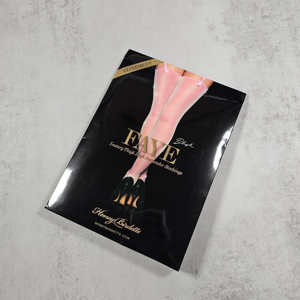 Honey Birdette Faye Blush Pink Shimmer Lurex Stockings Thigh Highs Size L